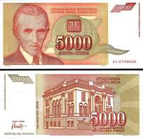 *5000 Dinárov Juhoslávia 1993, P128 UNC - Kliknutím na obrázok zatvorte -